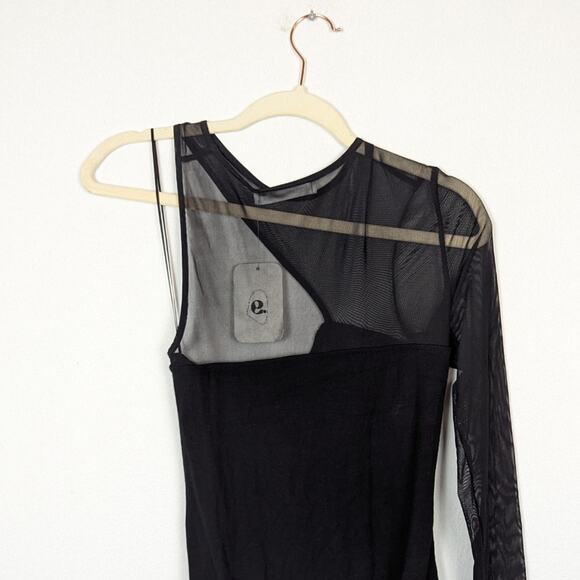 NWT Elodie Black Mesh One Shoulder Bodysuit Size L - Picture 5 of 9